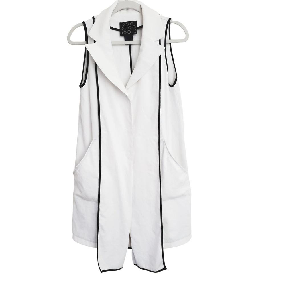 NY 77 Longline Black & White Sleeveless Jacket Lagenlook Art To Wear Avant GARDE